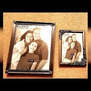 Two (2) Solid Pewter Photo Frames Velvet Backs Table Top & Wall Display
